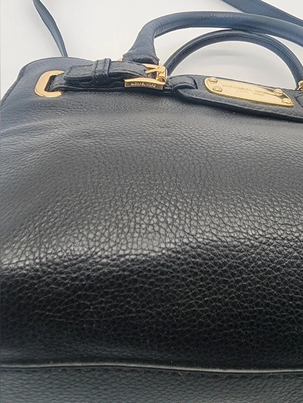 Michael Kors Hamilton Satchel Black Pebbled Leather Gold Hardware